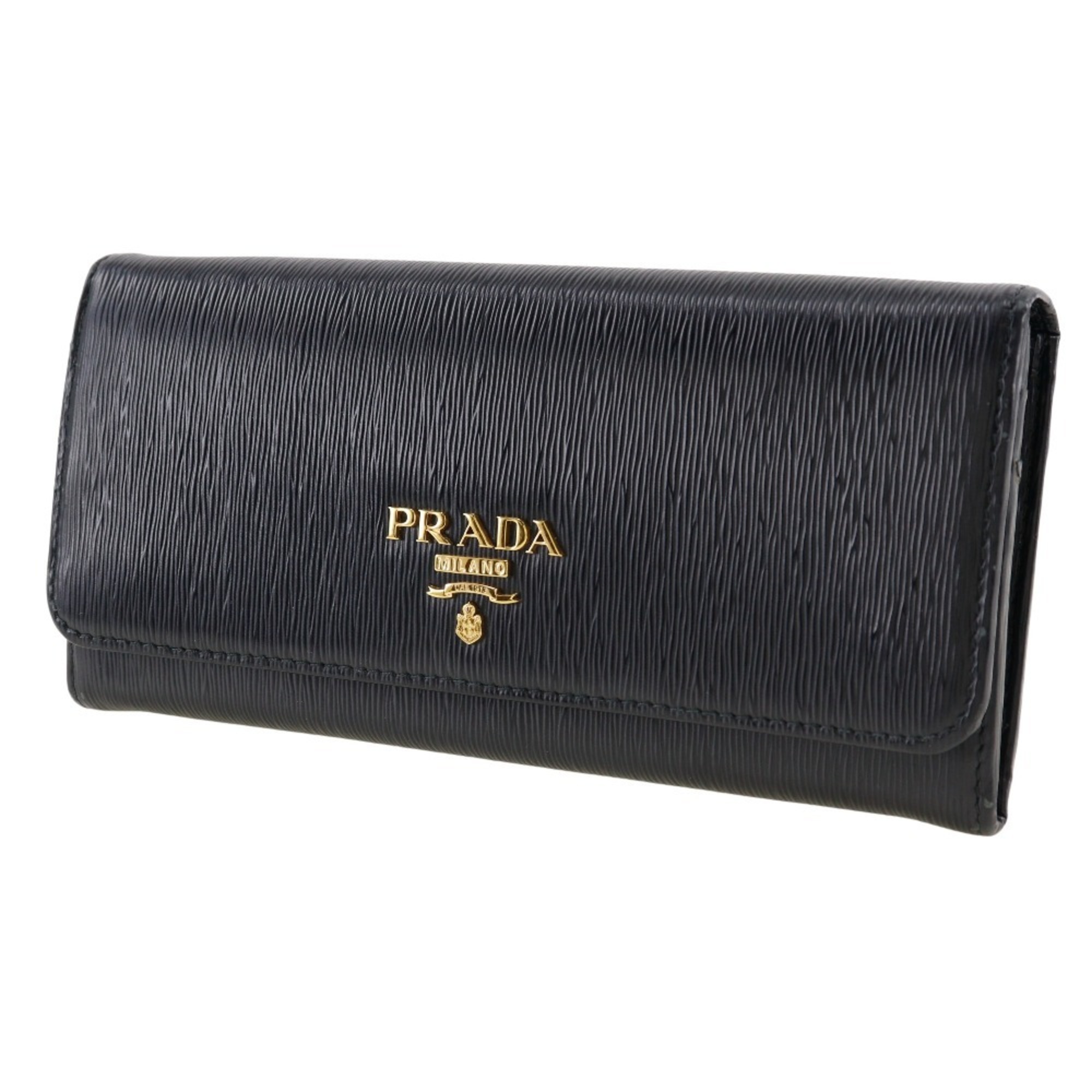 PRADA Long Wallet 1MH132 Saffiano NERO Black Snap Button Women's