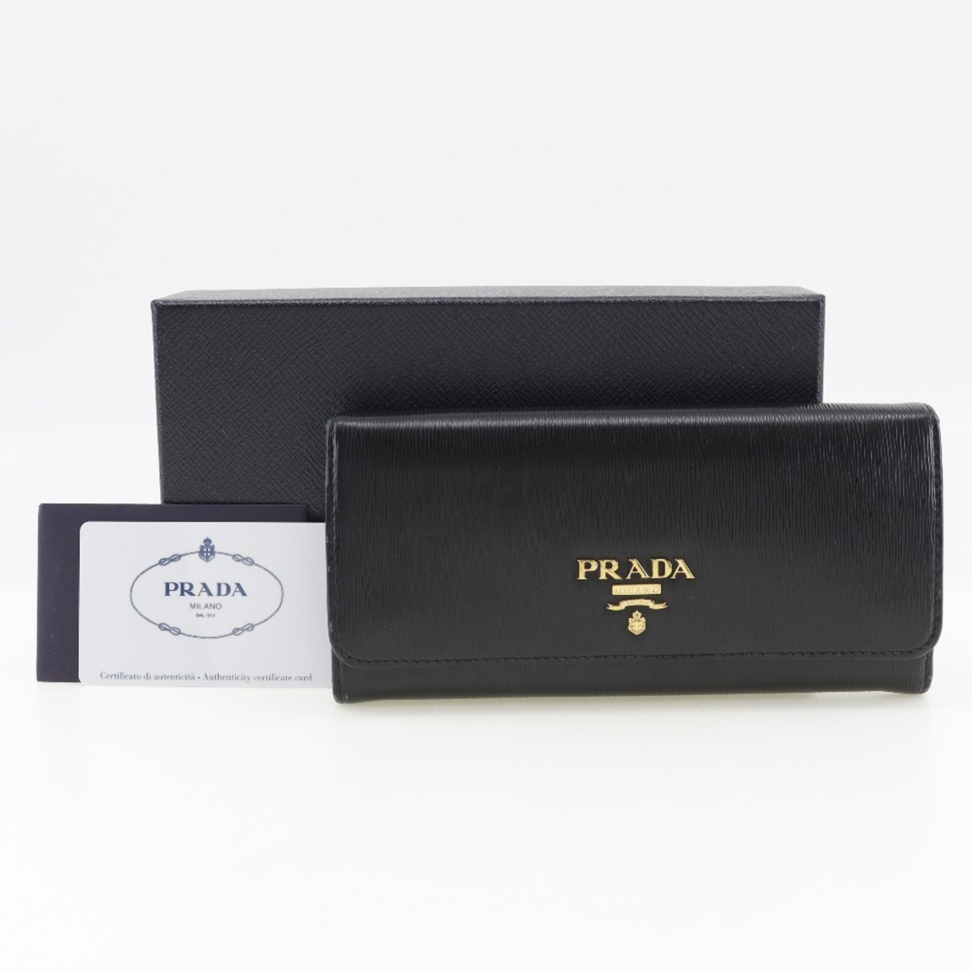 PRADA Long Wallet 1MH132 Saffiano NERO Black Snap Button Women's