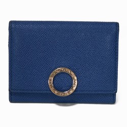 BVLGARI Card Case Clip Holder Grain Calf Leather Bi-Fold Pass Business Blue Dahlia 36322 Women's