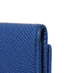 BVLGARI Card Case Clip Holder Grain Calf Leather Bi-Fold Pass Business Blue Dahlia 36322 Women's