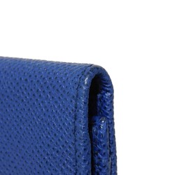 BVLGARI Card Case Clip Holder Grain Calf Leather Bi-Fold Pass Business Blue Dahlia 36322 Women's