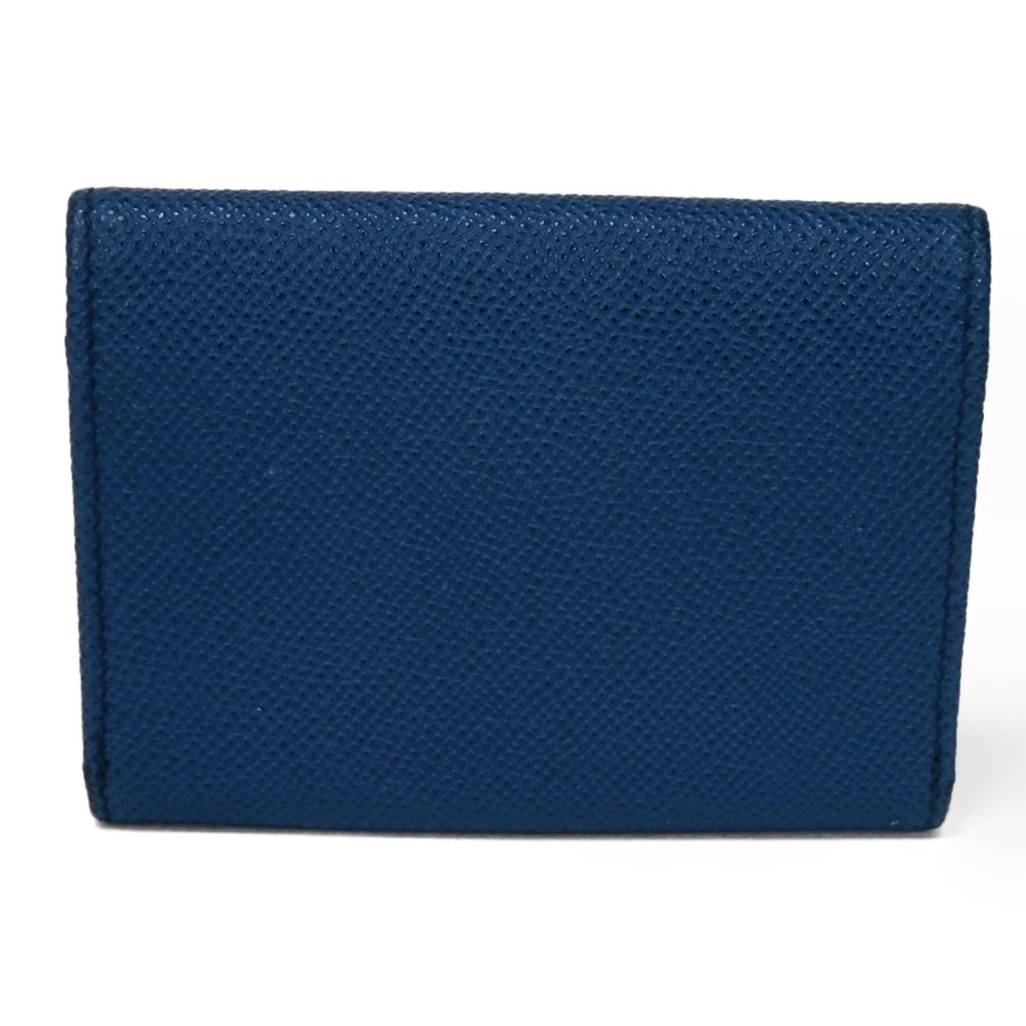 BVLGARI Card Case Clip Holder Grain Calf Leather Bi-Fold Pass Business Blue Dahlia 36322 Women's