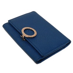 BVLGARI Card Case Clip Holder Grain Calf Leather Bi-Fold Pass Business Blue Dahlia 36322 Women's