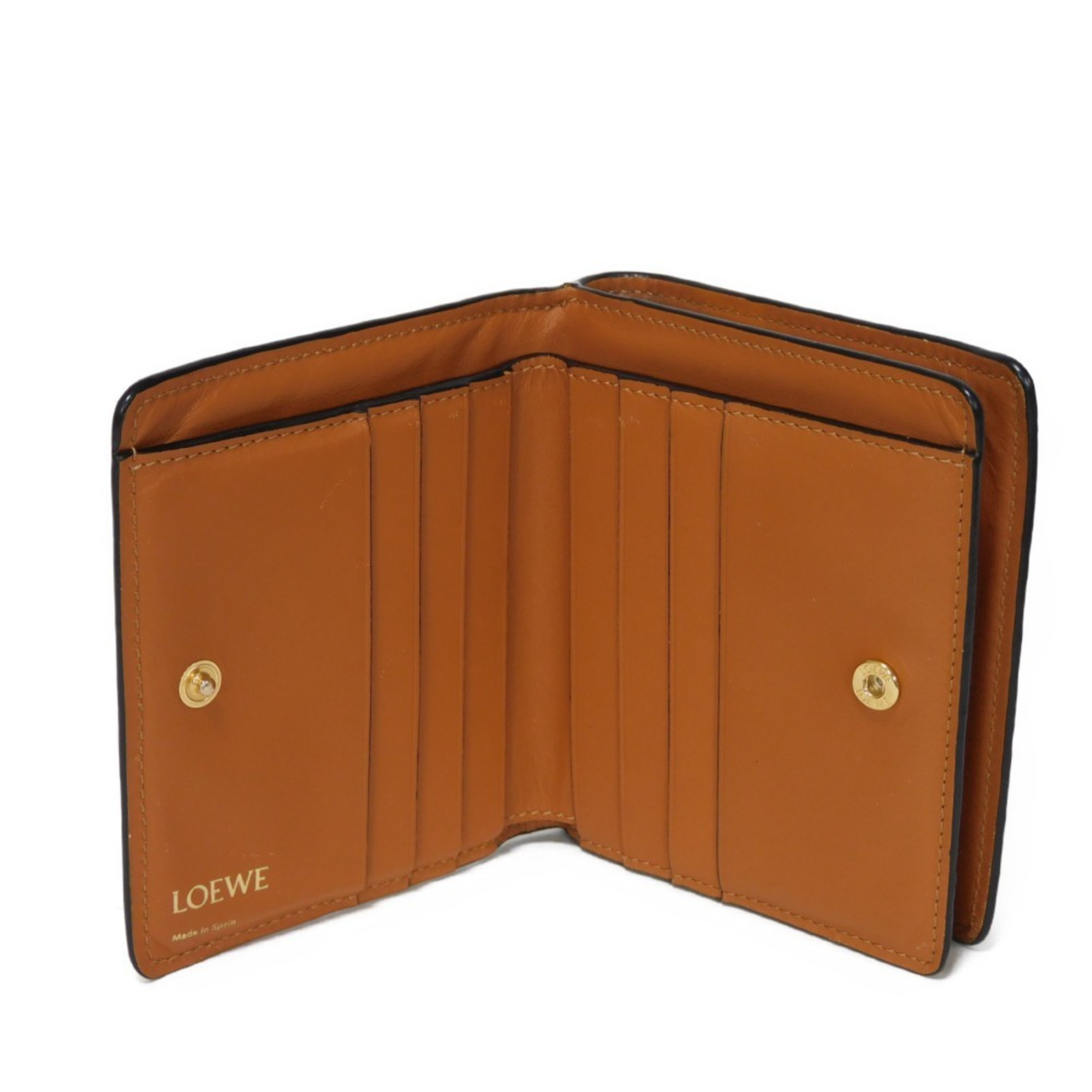 LOEWE Bi-fold Wallet Repeat Compact Zip Embossed Foil Brown Anagram Tan C499Z41X03 Men's Women's Billfold