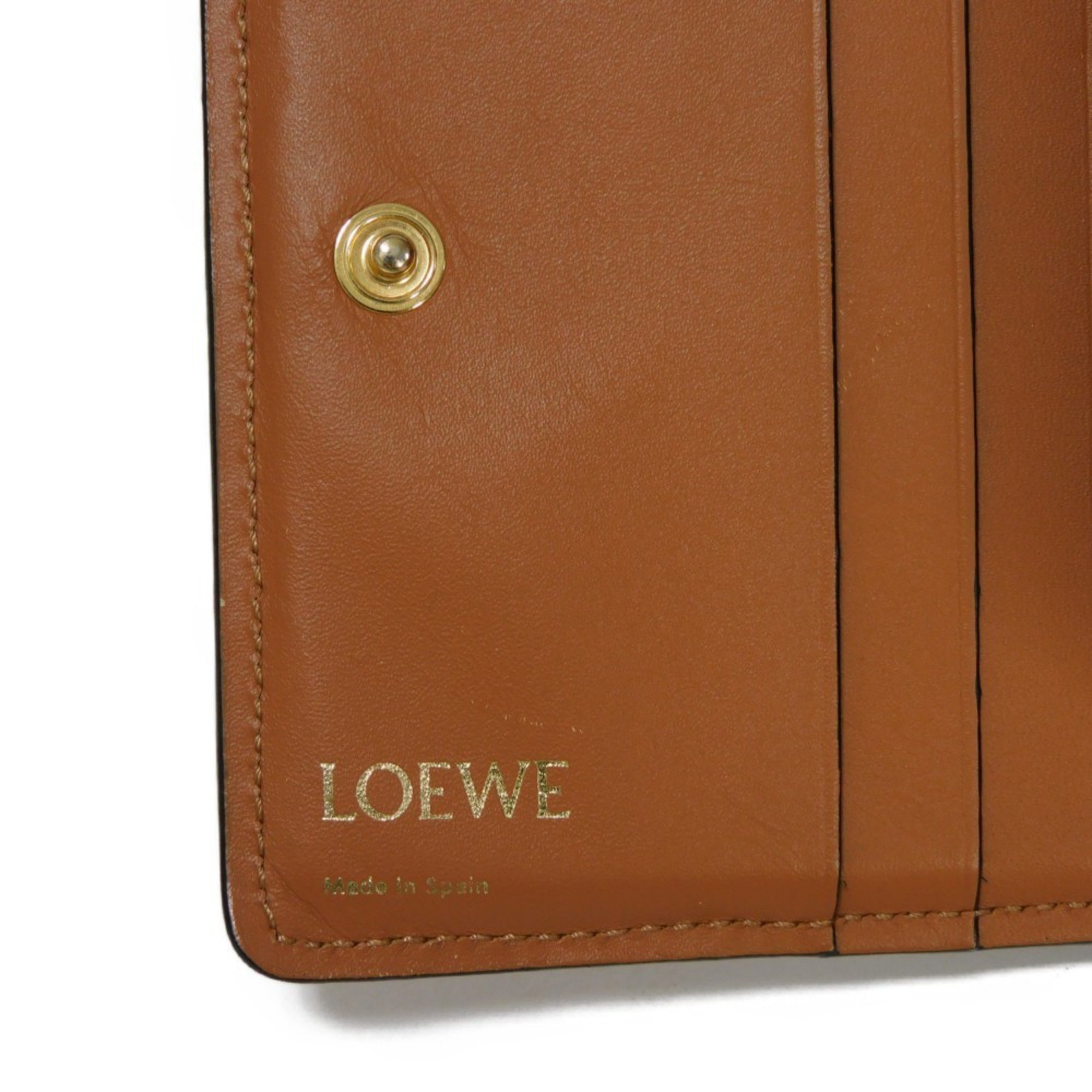 LOEWE Bi-fold Wallet Repeat Compact Zip Embossed Foil Brown Anagram Tan C499Z41X03 Men's Women's Billfold