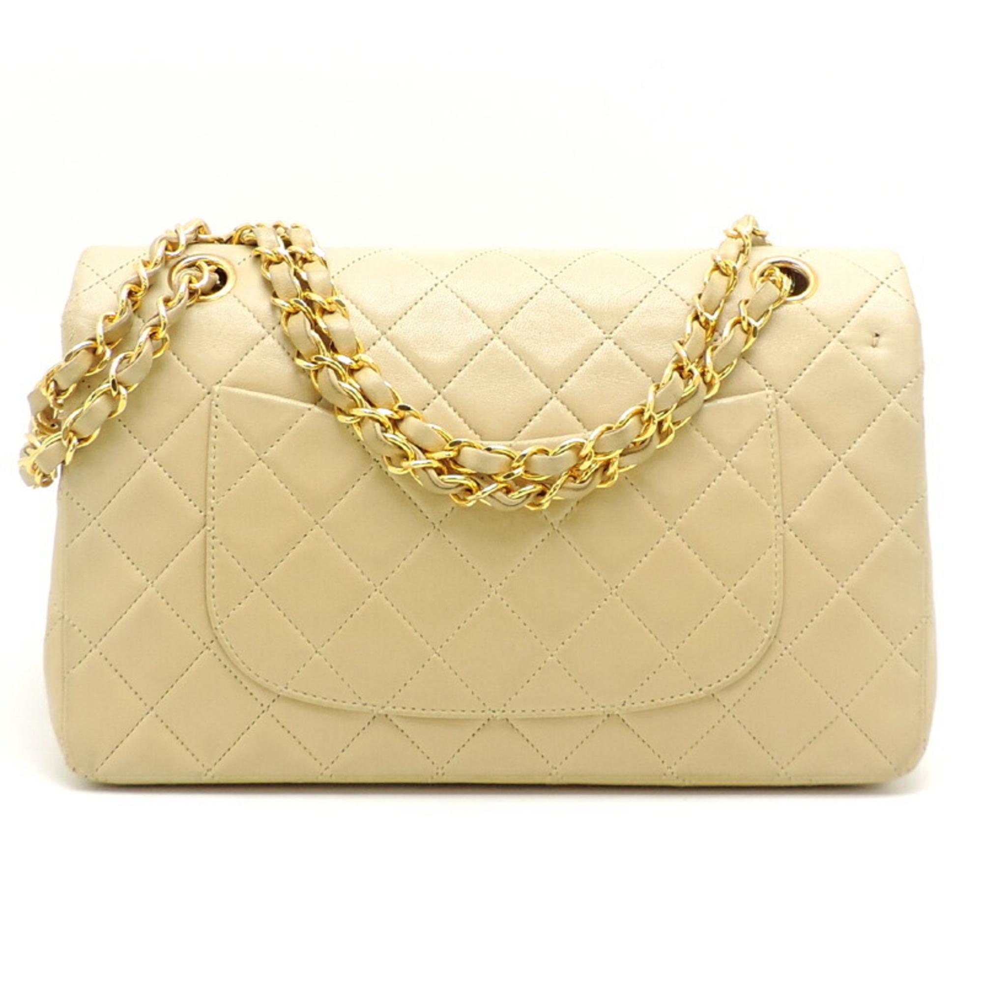 Chanel Matelasse 25 Double Chain Women's Shoulder Bag A01112 Lambskin Beige