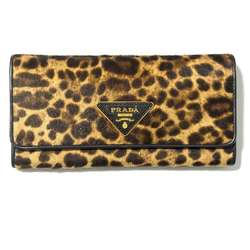 PRADA Women's Wallet Long Leopard Print Pony Leather