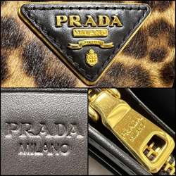 PRADA Women's Wallet Long Leopard Print Pony Leather