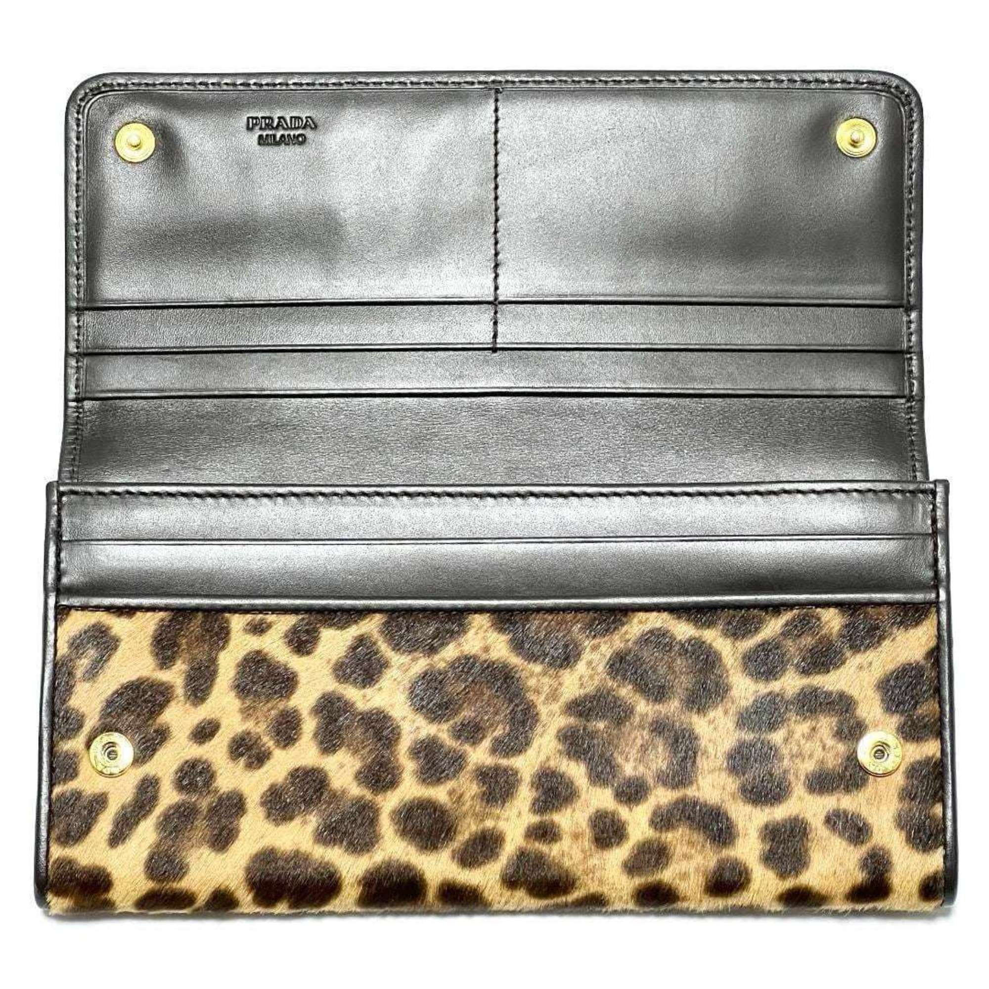 PRADA Women's Wallet Long Leopard Print Pony Leather