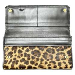 PRADA Women's Wallet Long Leopard Print Pony Leather