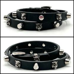 GUCCI Women's Bracelet Choker Tiger Head Black Leather