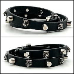 GUCCI Women's Bracelet Choker Tiger Head Black Leather