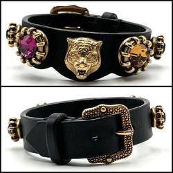 GUCCI Women's Bracelet Bangle Leather Cat Head