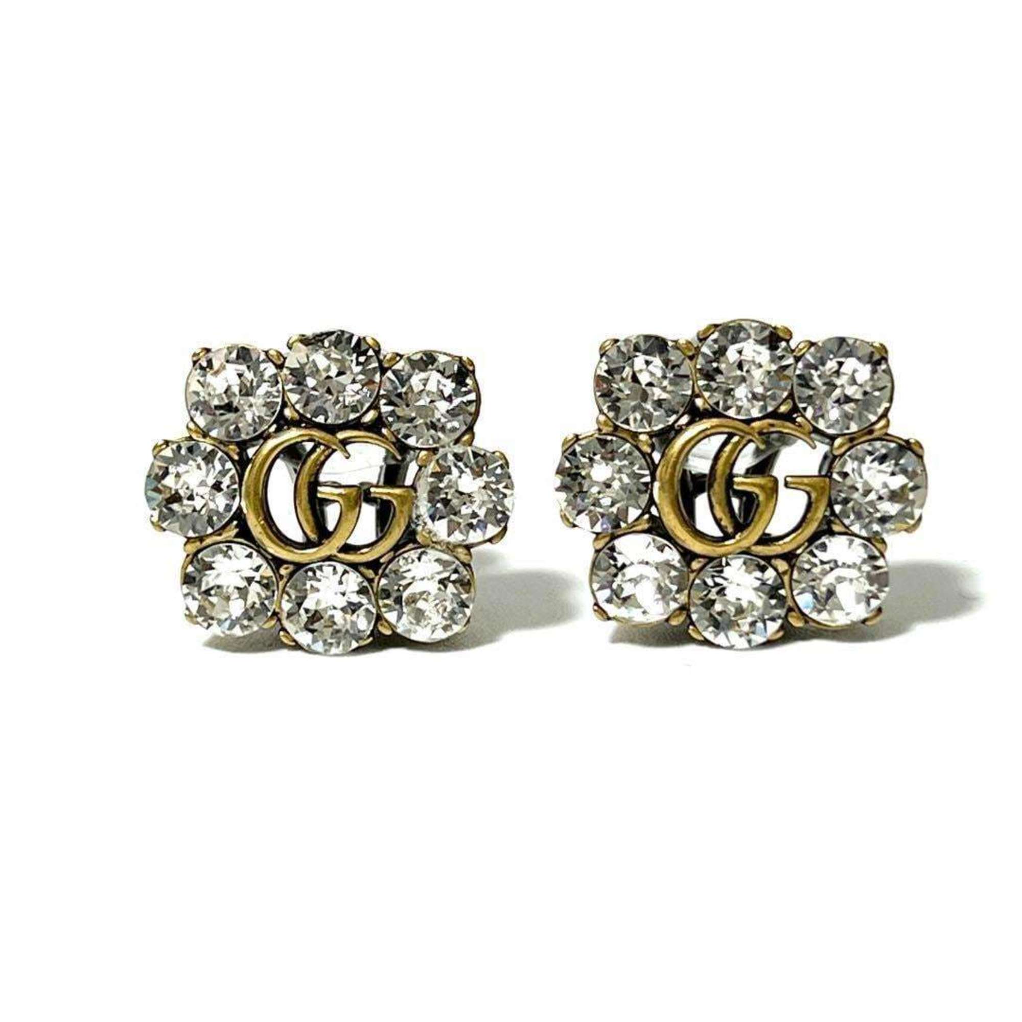 GUCCI Women's Double G Crystal Earrings Flower Metal Rhinestone