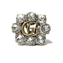 GUCCI Women's Double G Crystal Earrings Flower Metal Rhinestone