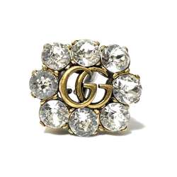 GUCCI Women's Double G Crystal Earrings Flower Metal Rhinestone