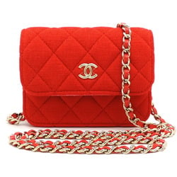 Chanel Matelasse Chain Women's Shoulder Bag Cotton Red