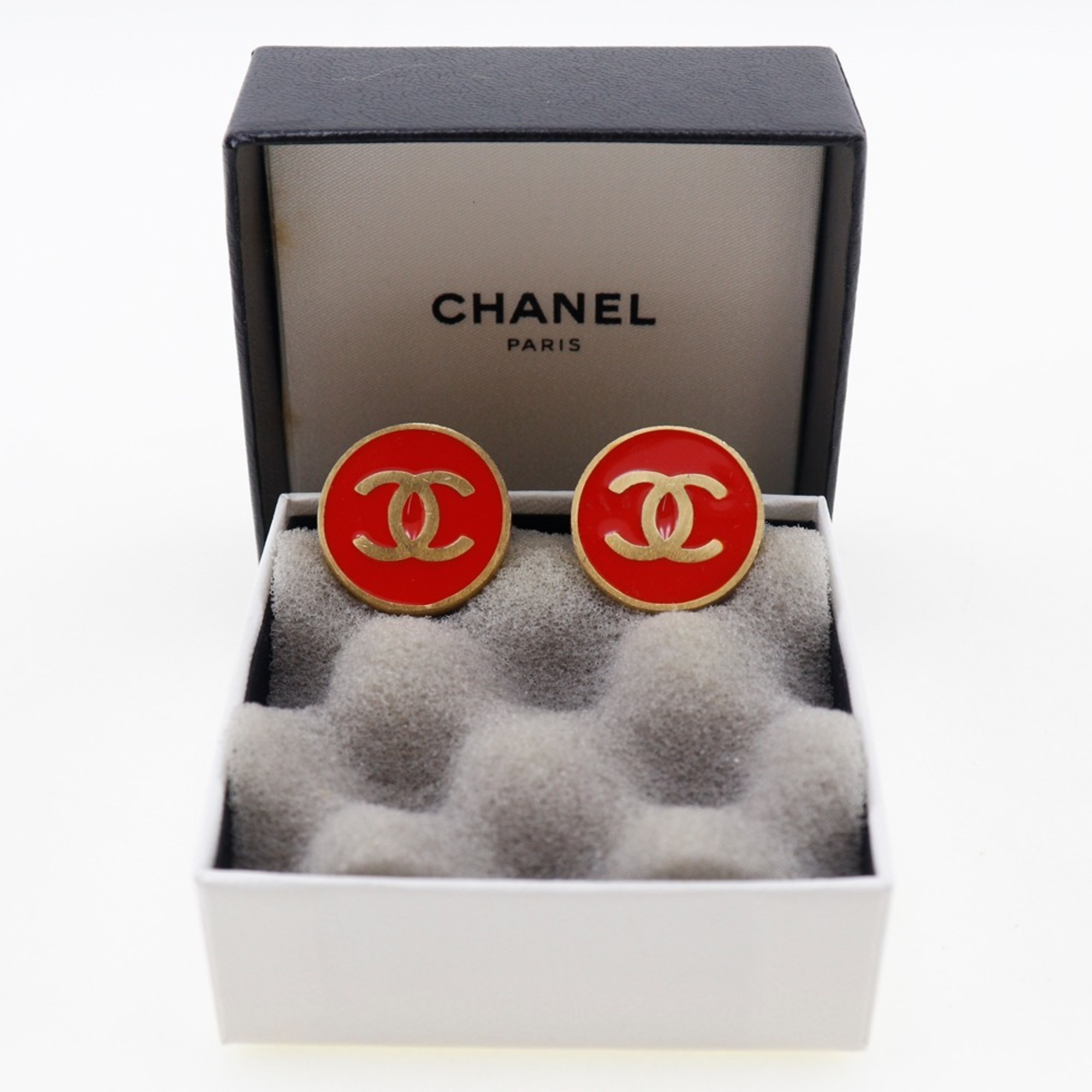 CHANEL Earrings, Gold Plated, Red, Approx. 8.5g, Women's