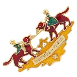 Hermes HERMES Dog and Girl Brooch Cloisonne Gold Plated Wine Red Approx. 18g dog girl ladies