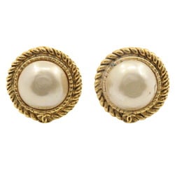 CHANEL Earrings, Gold Plated x Fake Pearl, Gold, Approx. 20.6g, Women's