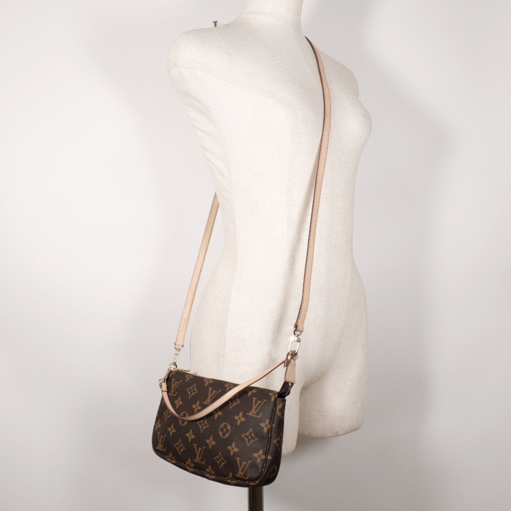 Louis Vuitton LOUIS VUITTON Pochette Accessoires Pouch with Shoulder Strap M51980 Monogram Canvas 1998 Brown VI1918 Women's