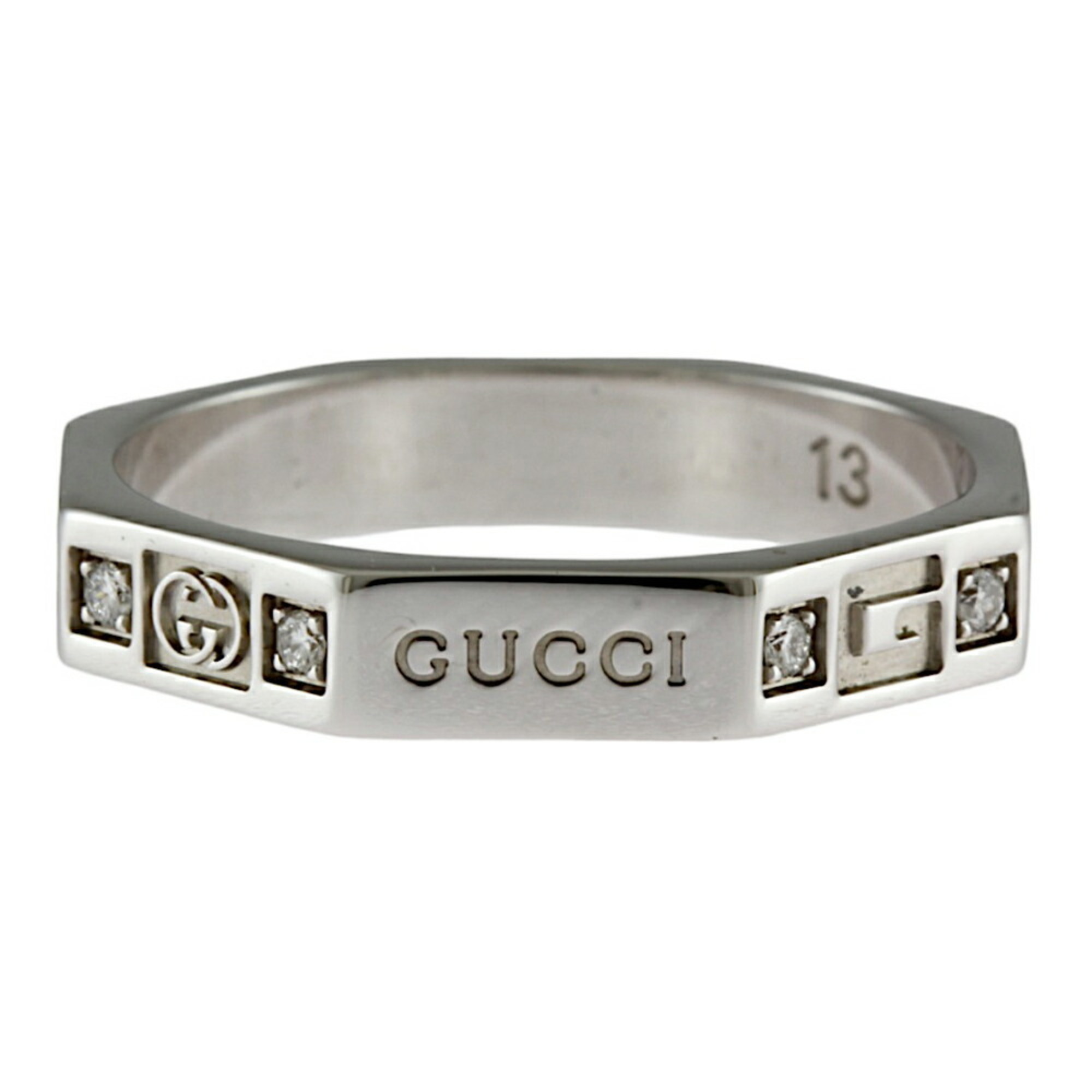 Gucci Octagonal Diamond Ring, Size 12.5, 18K Gold, Diamond, Women's, GUCCI