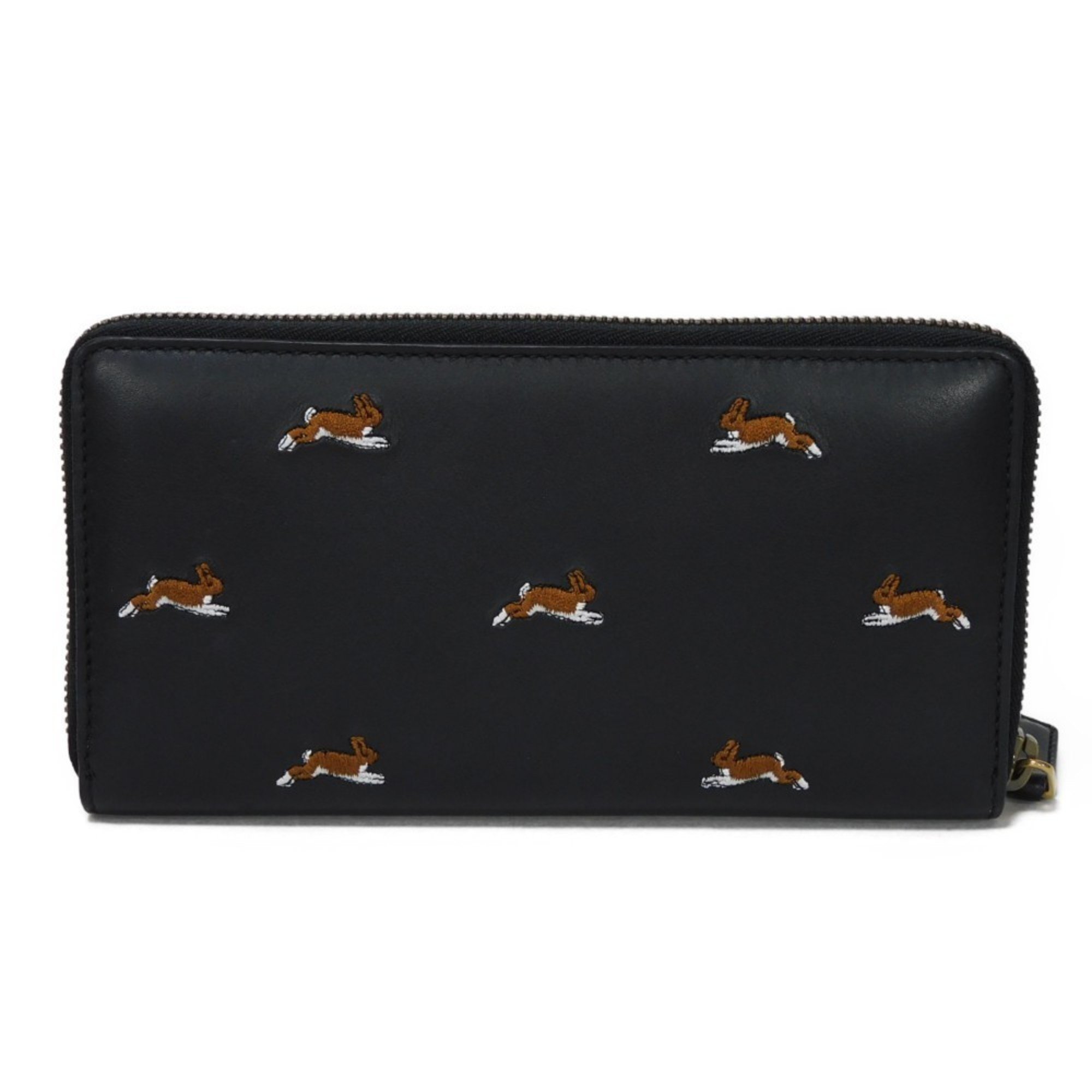 GUCCI Rabbit Embroidery Zip Around Wallet, Round Embossed, Black, 428785, Men's and Women's Long, Billfold