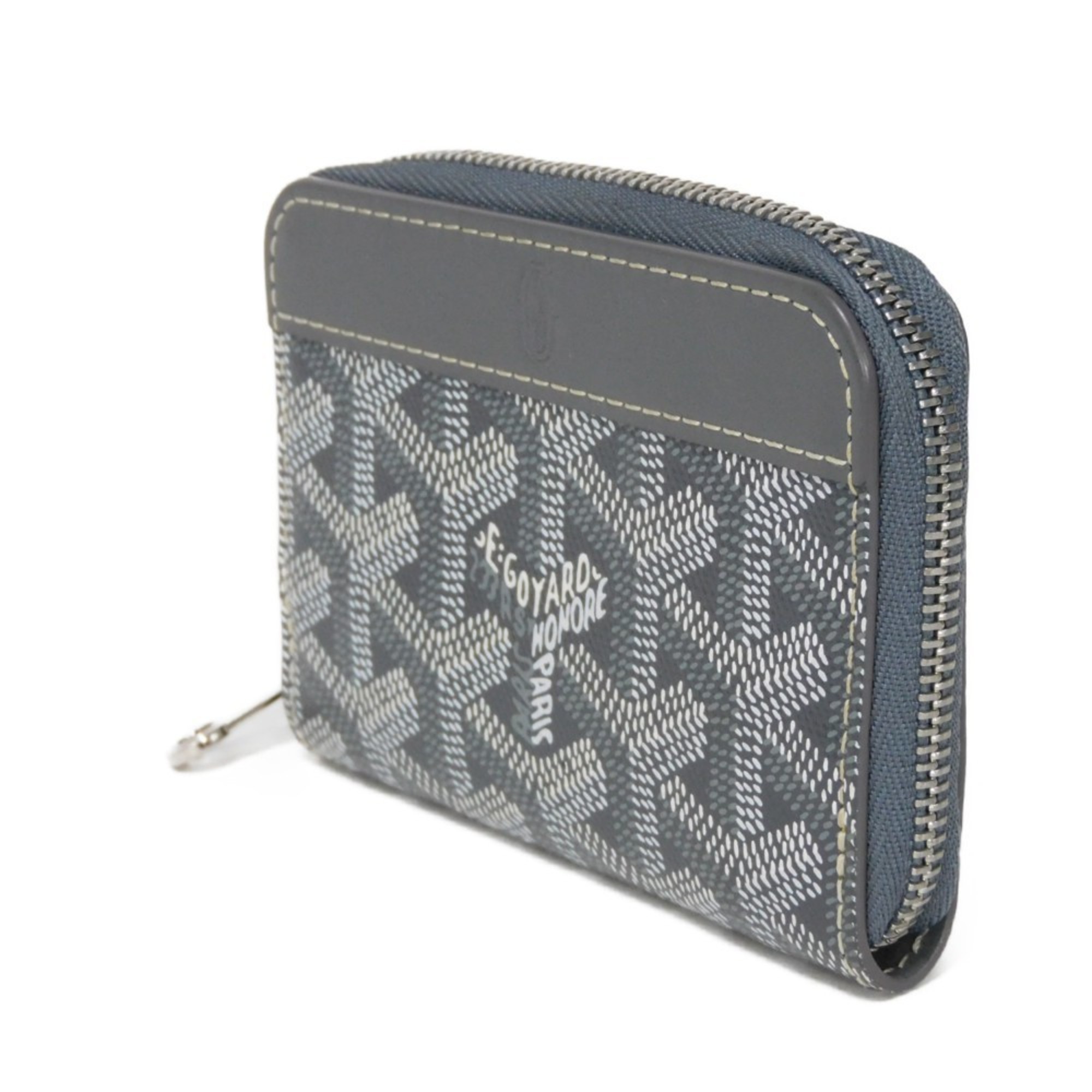 GOYARD Coin Case Matignon Purse Zip Round Card Current Herringbone Grey Men's