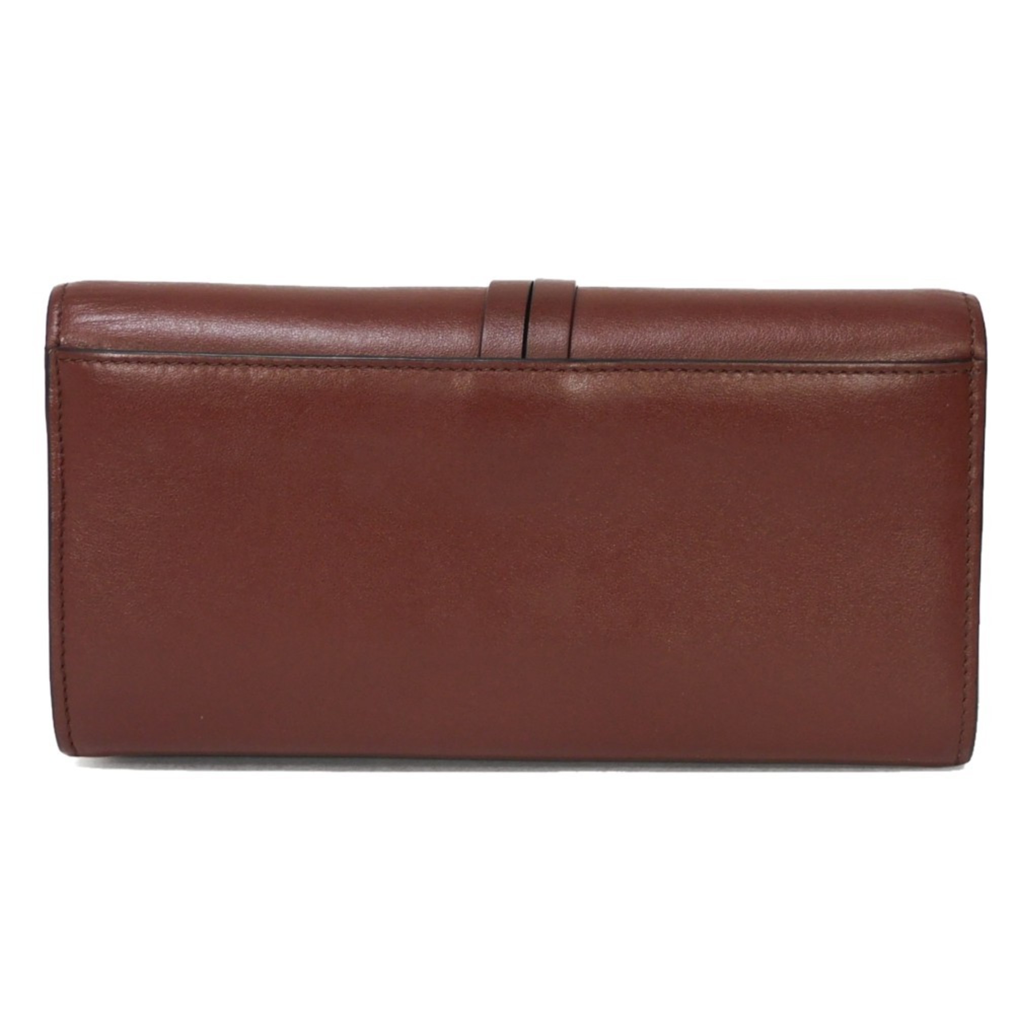 Chloé Chloe Long Wallet Alphabet Flap Charm Smooth Calf Badge Dark Brown Women's Bill Compartment