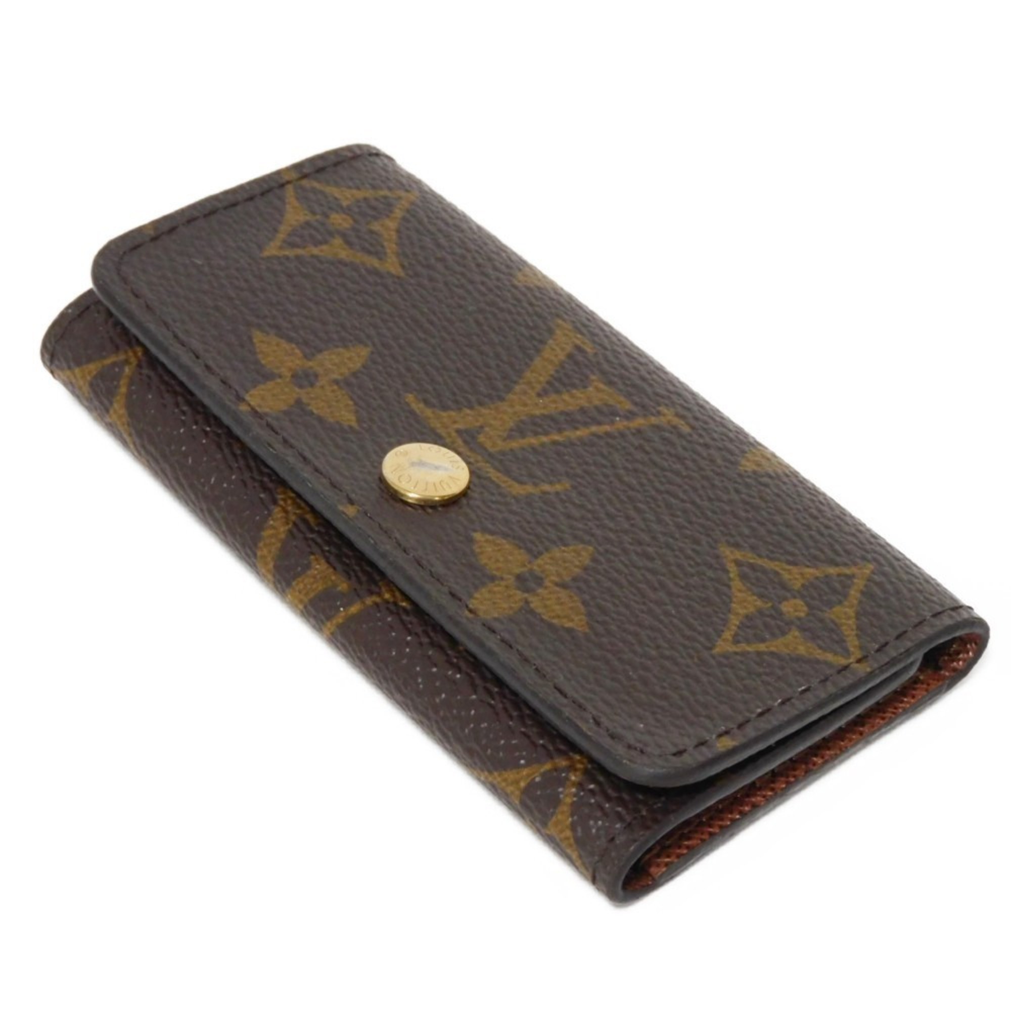 Louis Vuitton LOUIS VUITTON Key Case Multicle 4 LV Flower 4-Row Brown Snap Button RFID IC Chip Monogram Maroon M62631 Men's Women's