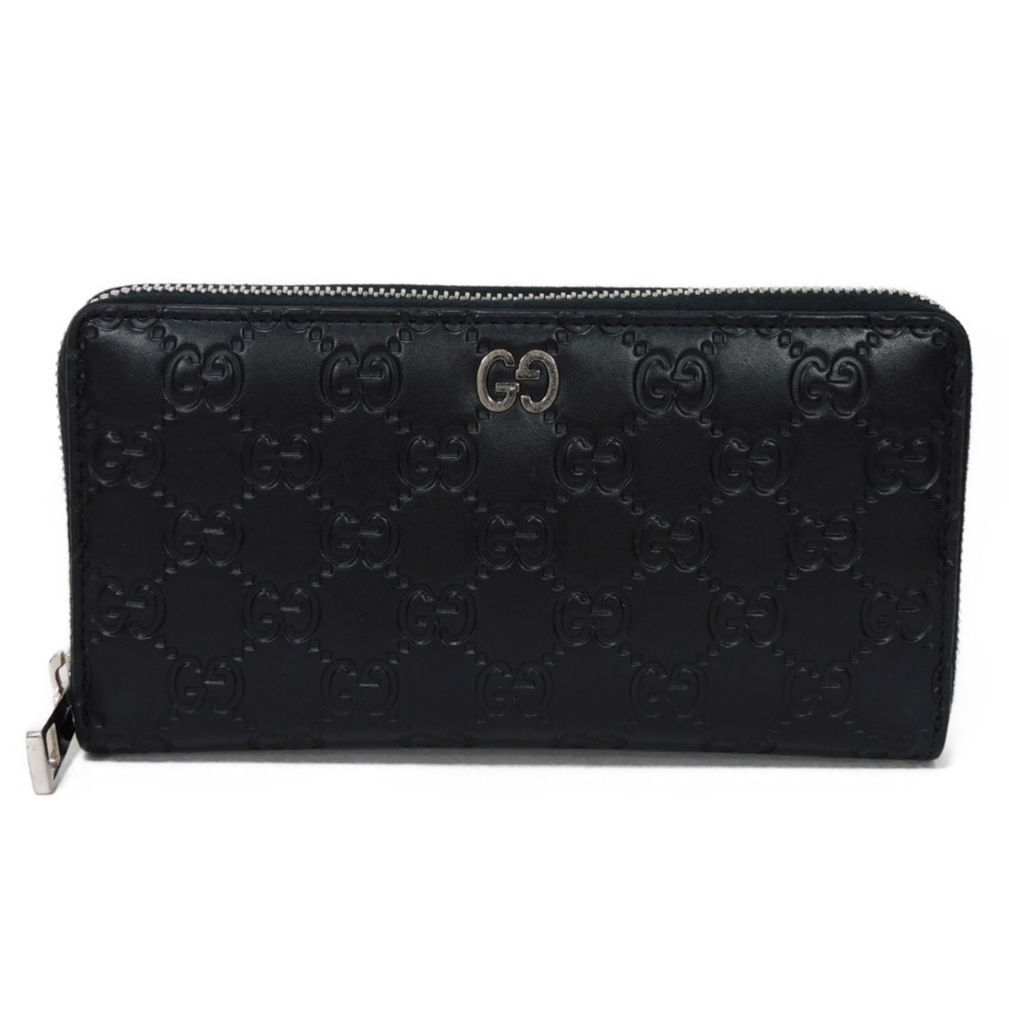 GUCCI Long Wallet Durian Zip Around Embossed Calfskin GG Shima Black 473928 CWC1N 1000 Men's Billfold