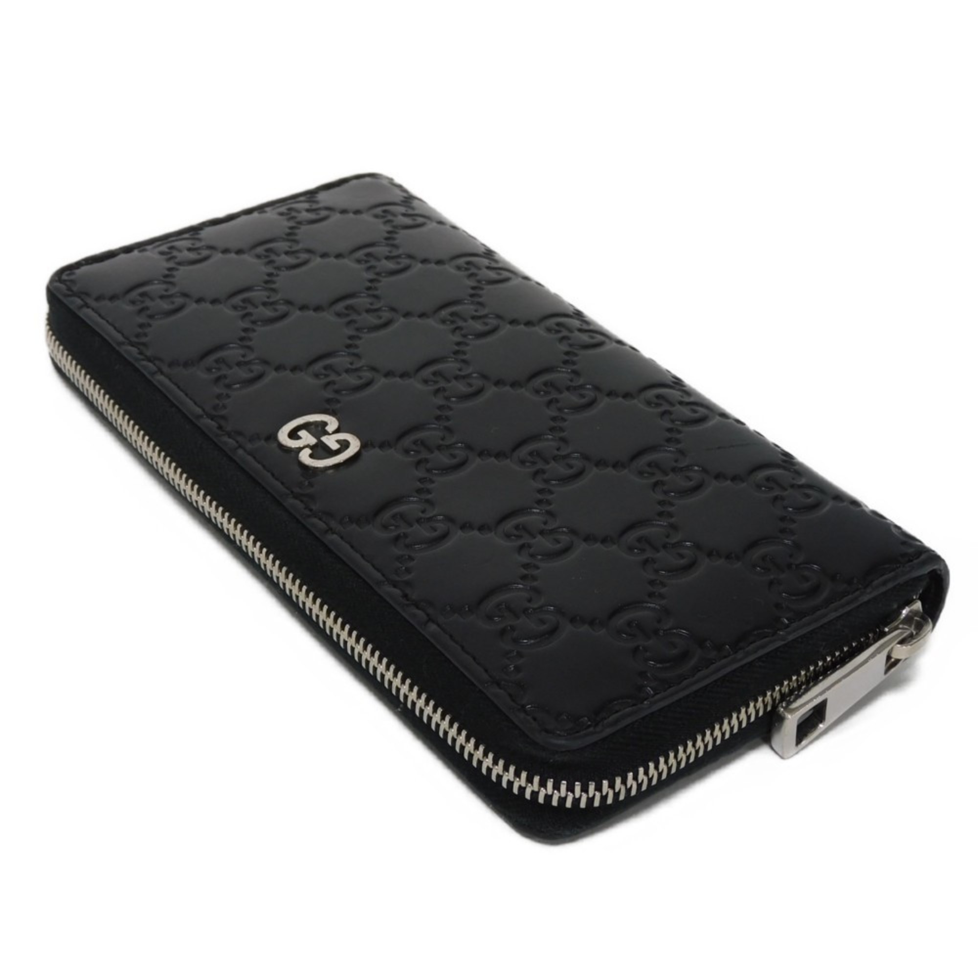 GUCCI Long Wallet Durian Zip Around Embossed Calfskin GG Shima Black 473928 CWC1N 1000 Men's Billfold