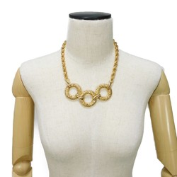 Yves Saint Laurent Necklace Triple Circle Pendant Embossed Pipe Rope Chain YSL Plated Gold Men Women