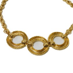 Yves Saint Laurent Necklace Triple Circle Pendant Embossed Pipe Rope Chain YSL Plated Gold Men Women