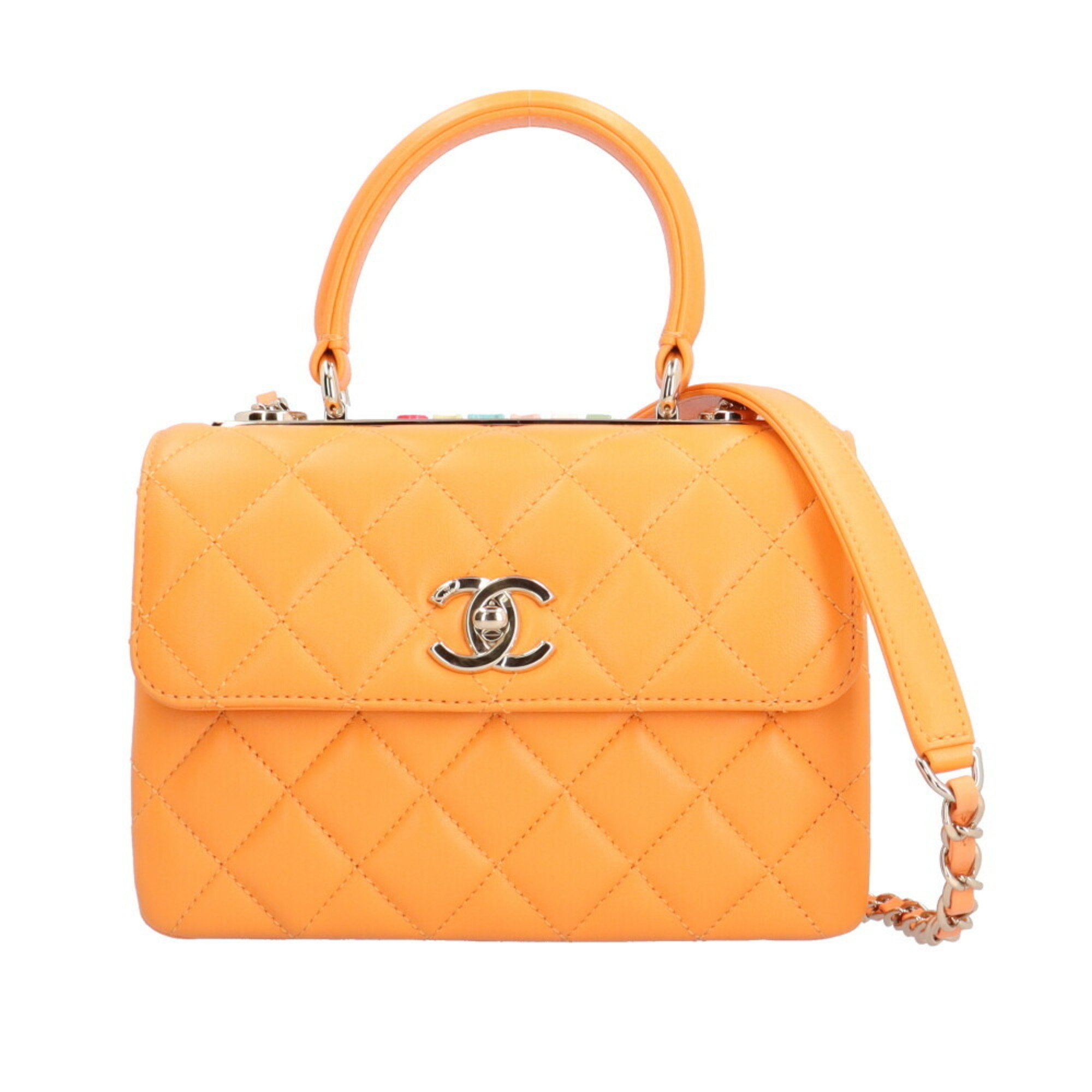 Chanel Matelasse Shoulder Bag Leather Orange Women's CHANEL 2way Chain