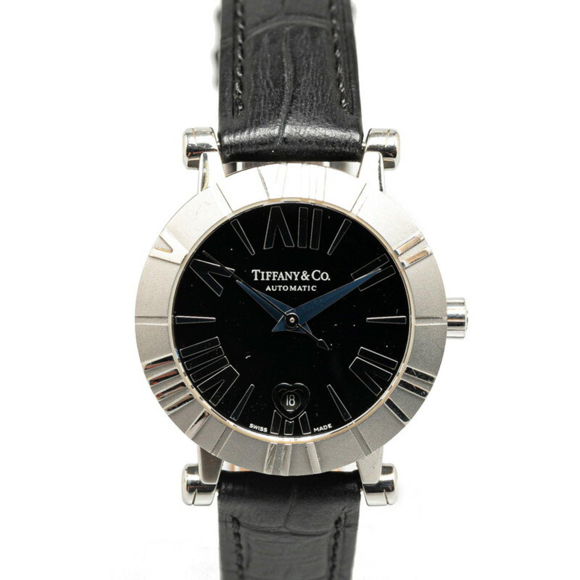 Tiffany Atlas Watch Z1300 Quartz Black Dial Stainless Steel Leather Ladies TIFFANY&Co.