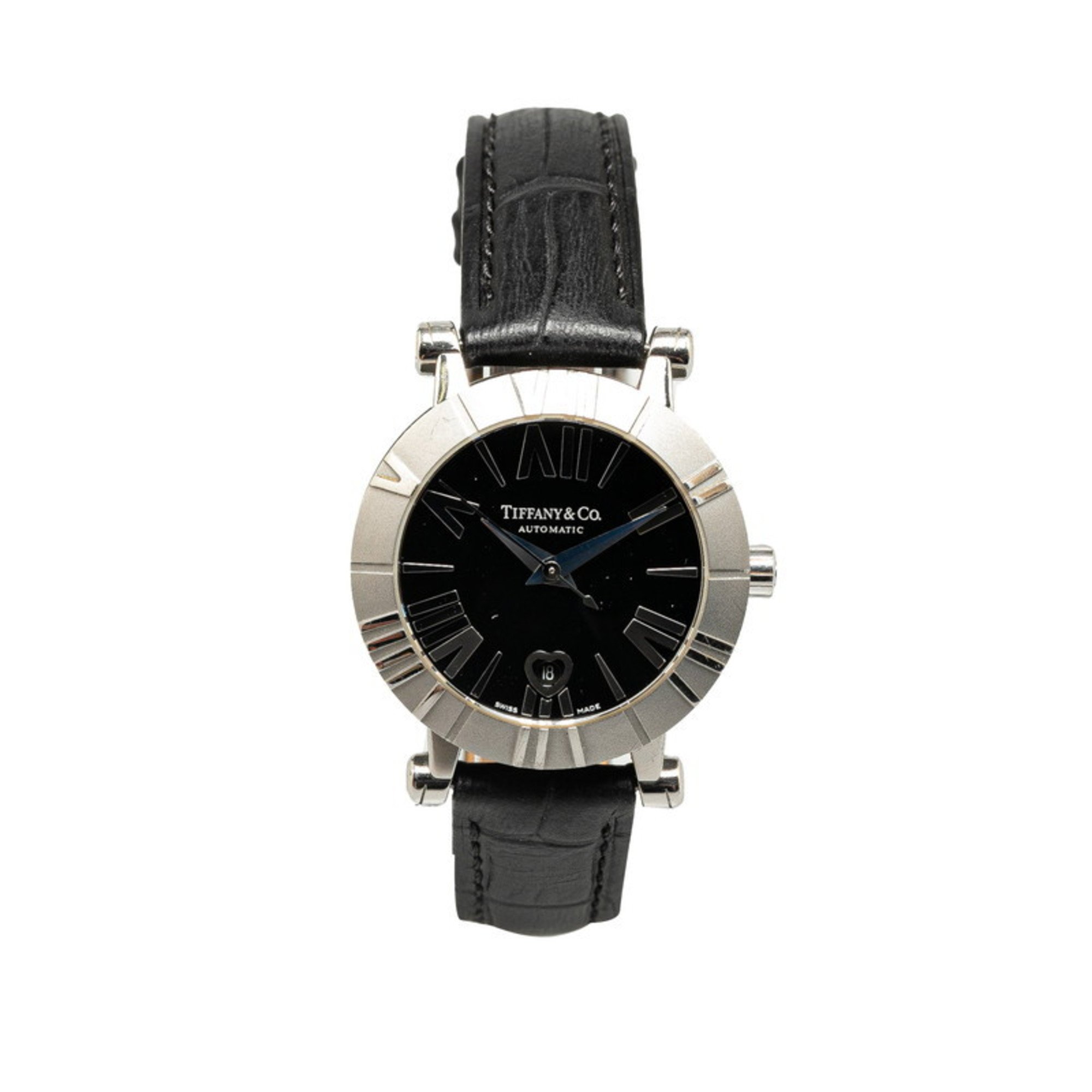 Tiffany Atlas Watch Z1300 Quartz Black Dial Stainless Steel Leather Ladies TIFFANY&Co.