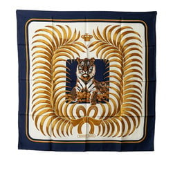 Hermes Carre 90 TIGRE ROYAL Royal Tiger Scarf Muffler Navy White Gold Silk Women's HERMES