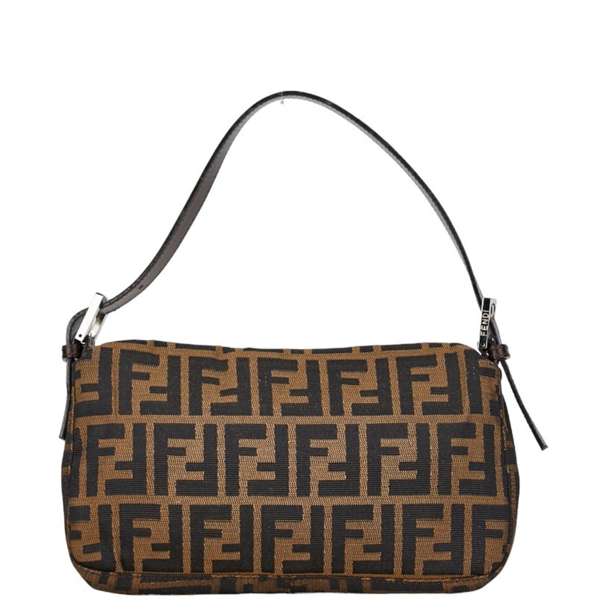 FENDI ZUCCA Mamma Bucket Bag Handbag Brown Canvas Leather Women's