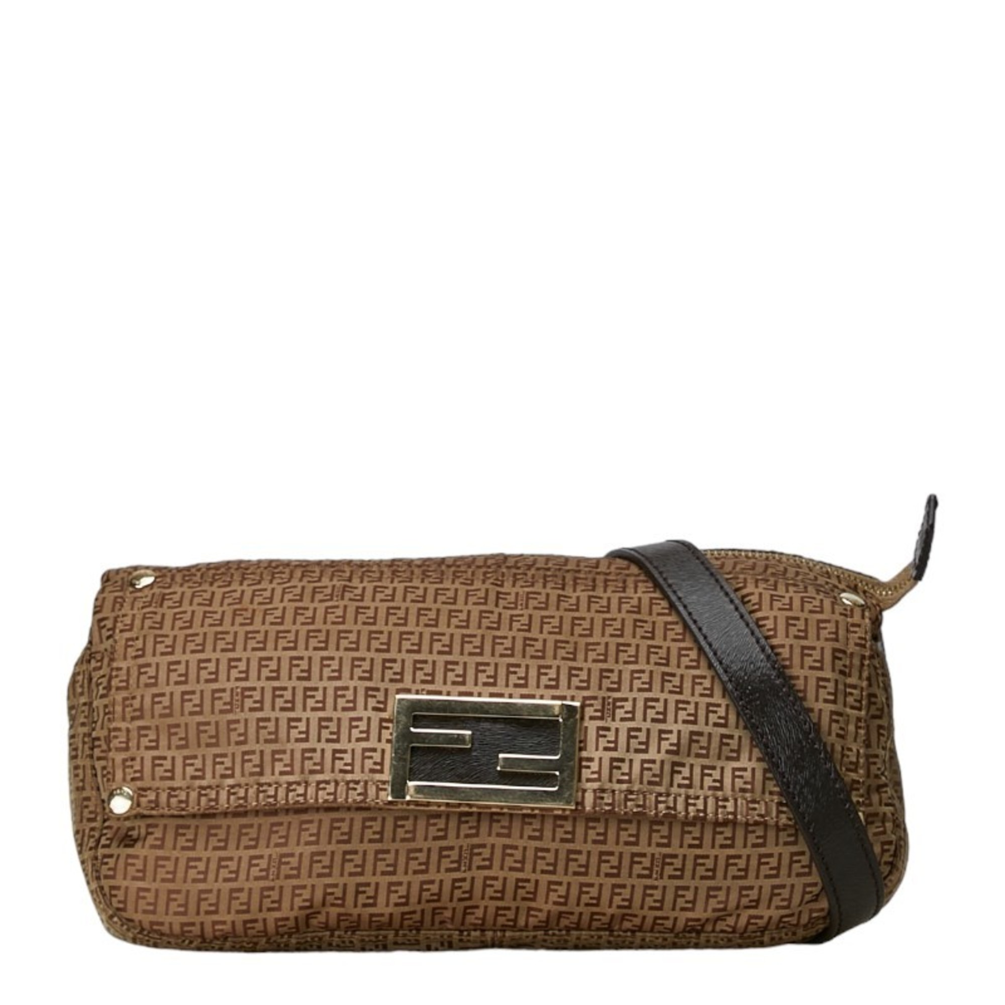 FENDI Zucchino Shoulder Bag Brown Nylon Leather Women's