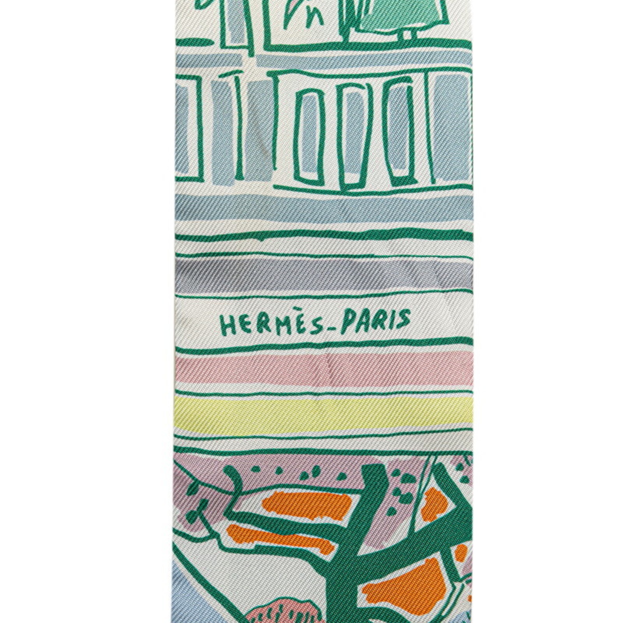 Hermes Twilly RAYURES D'ETE Rayures dete Jaune vif Scarf Muffler White Multicolor Silk Women's HERMES