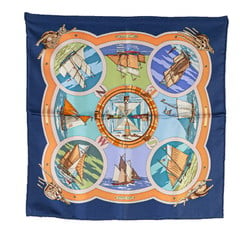 Hermes Carré 45 BELLES AMURES Sail Aesthetics Scarf Muffler Navy Multicolor Silk Women's HERMES