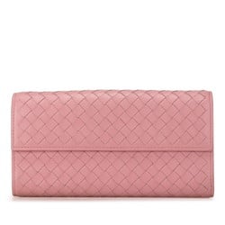 Bottega Veneta Intrecciato Long Wallet Pink Leather Women's BOTTEGAVENETA