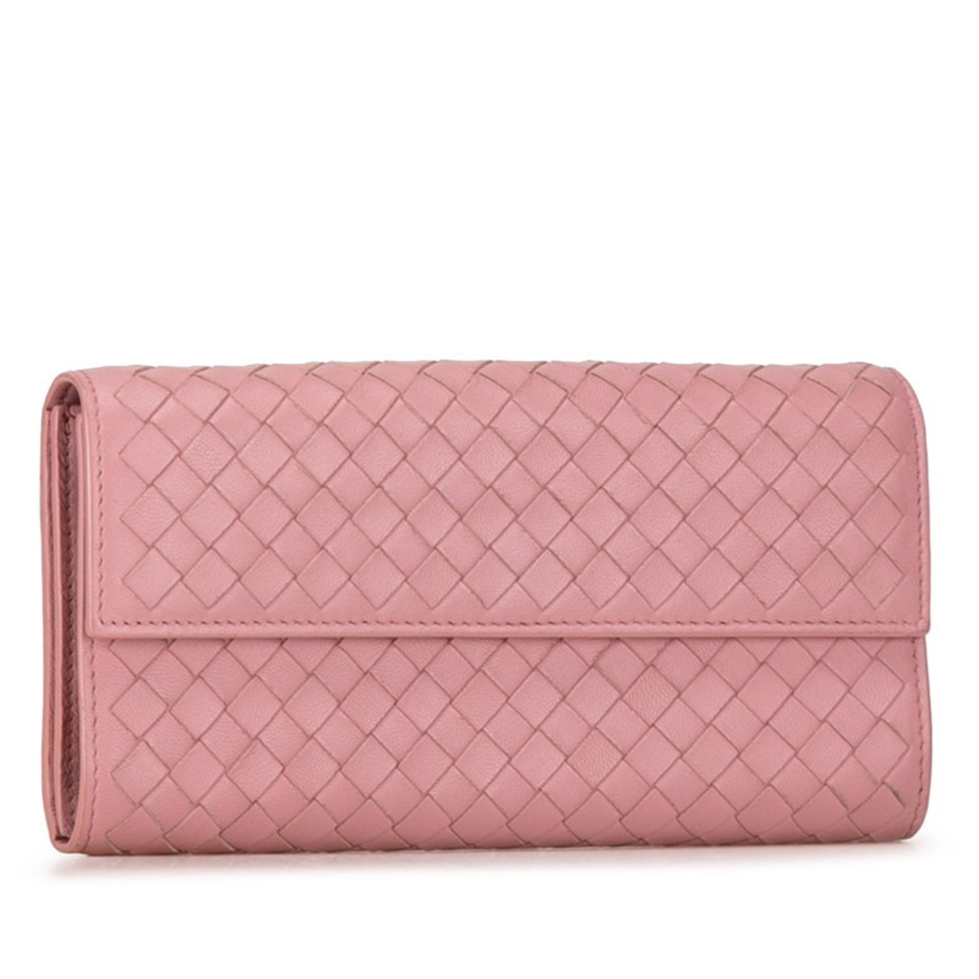 Bottega Veneta Intrecciato Long Wallet Pink Leather Women's BOTTEGAVENETA