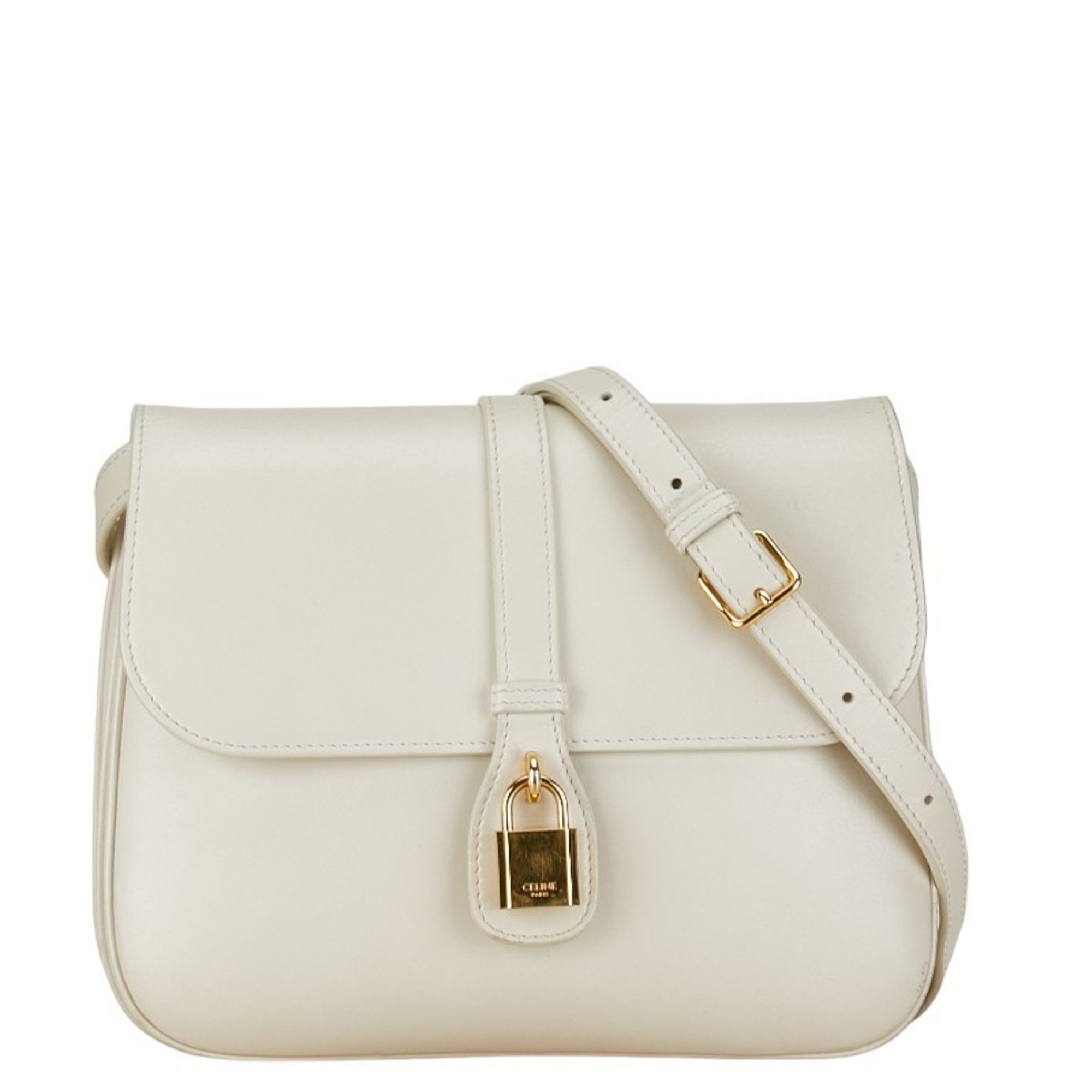 CELINE Medium Taboo Shoulder Bag White Leather Women's