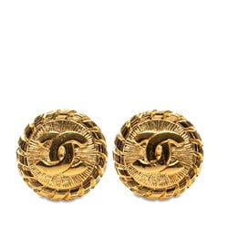 Chanel Coco Mark Chain Round Earrings Gold Plated Women's CHANEL