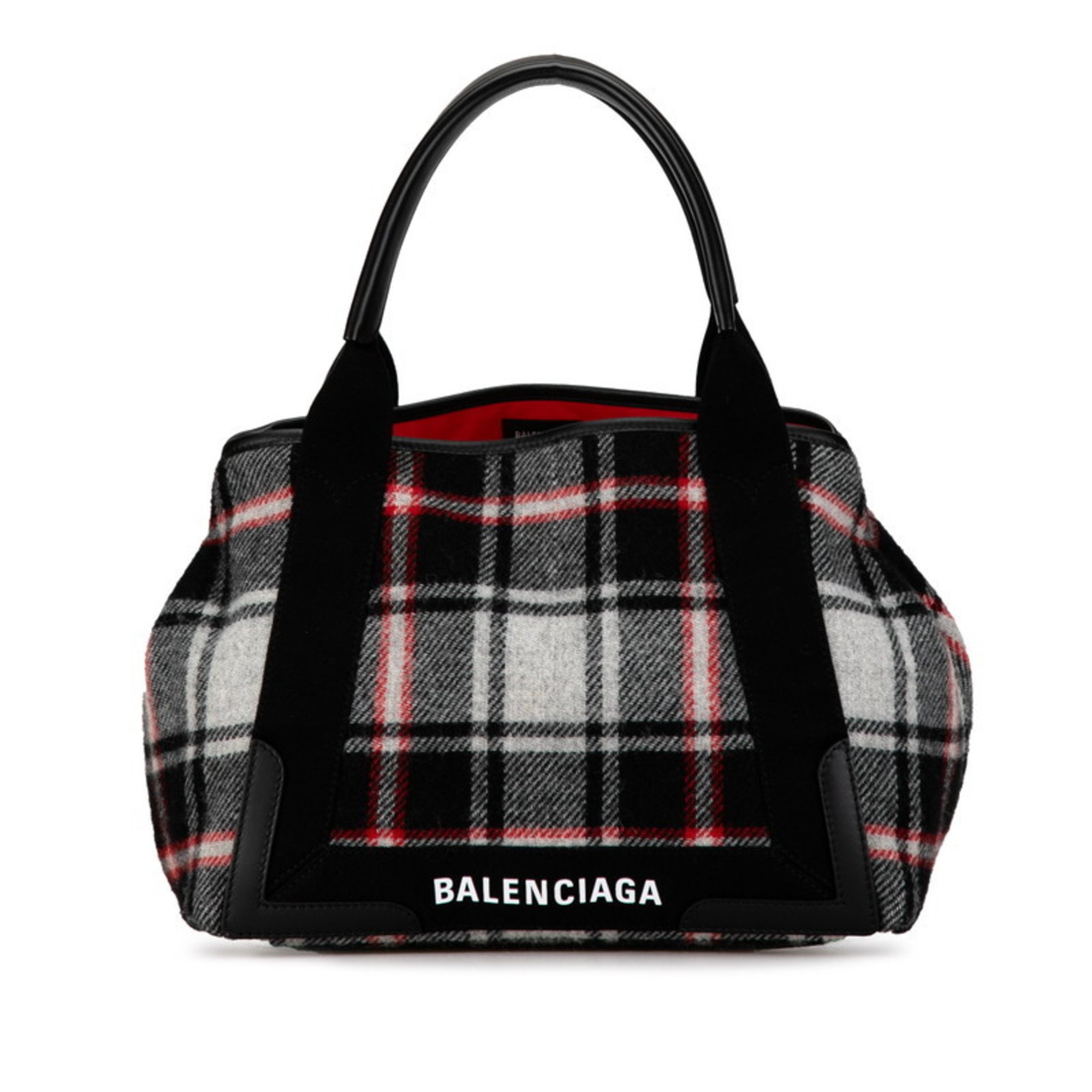 Balenciaga Navy Cabas M Check Handbag Tote Bag 339933 Red Black Multicolor Wool Leather Women's BALENCIAGA