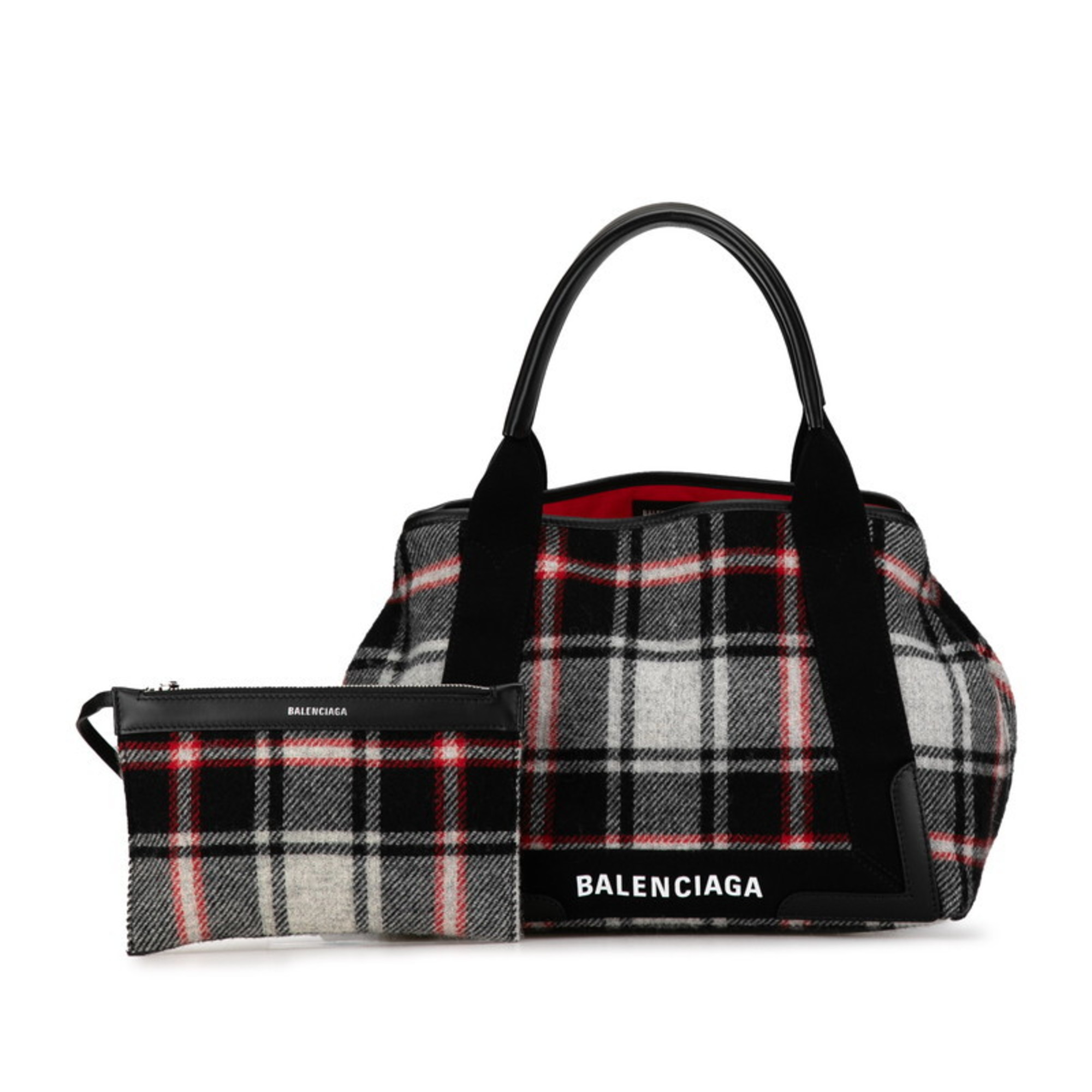 Balenciaga Navy Cabas M Check Handbag Tote Bag 339933 Red Black Multicolor Wool Leather Women's BALENCIAGA