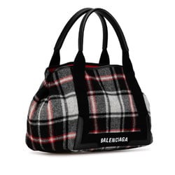 Balenciaga Navy Cabas M Check Handbag Tote Bag 339933 Red Black Multicolor Wool Leather Women's BALENCIAGA