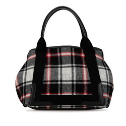 Balenciaga Navy Cabas M Check Handbag Tote Bag 339933 Red Black Multicolor Wool Leather Women's BALENCIAGA